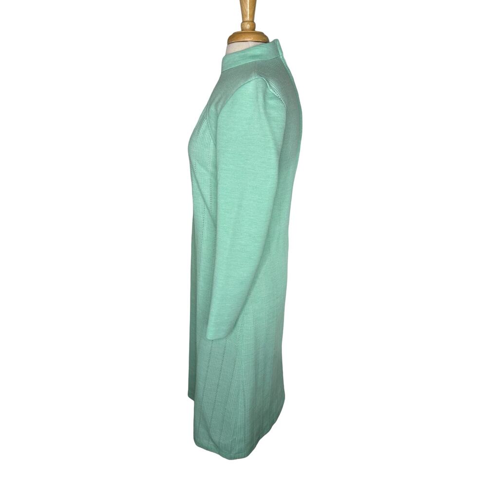 Vintage BLEEKER STREET Seafoam Green 70s Long Sleeve Eyelet Shirt Dress Size 11 - Picture 2 of 11